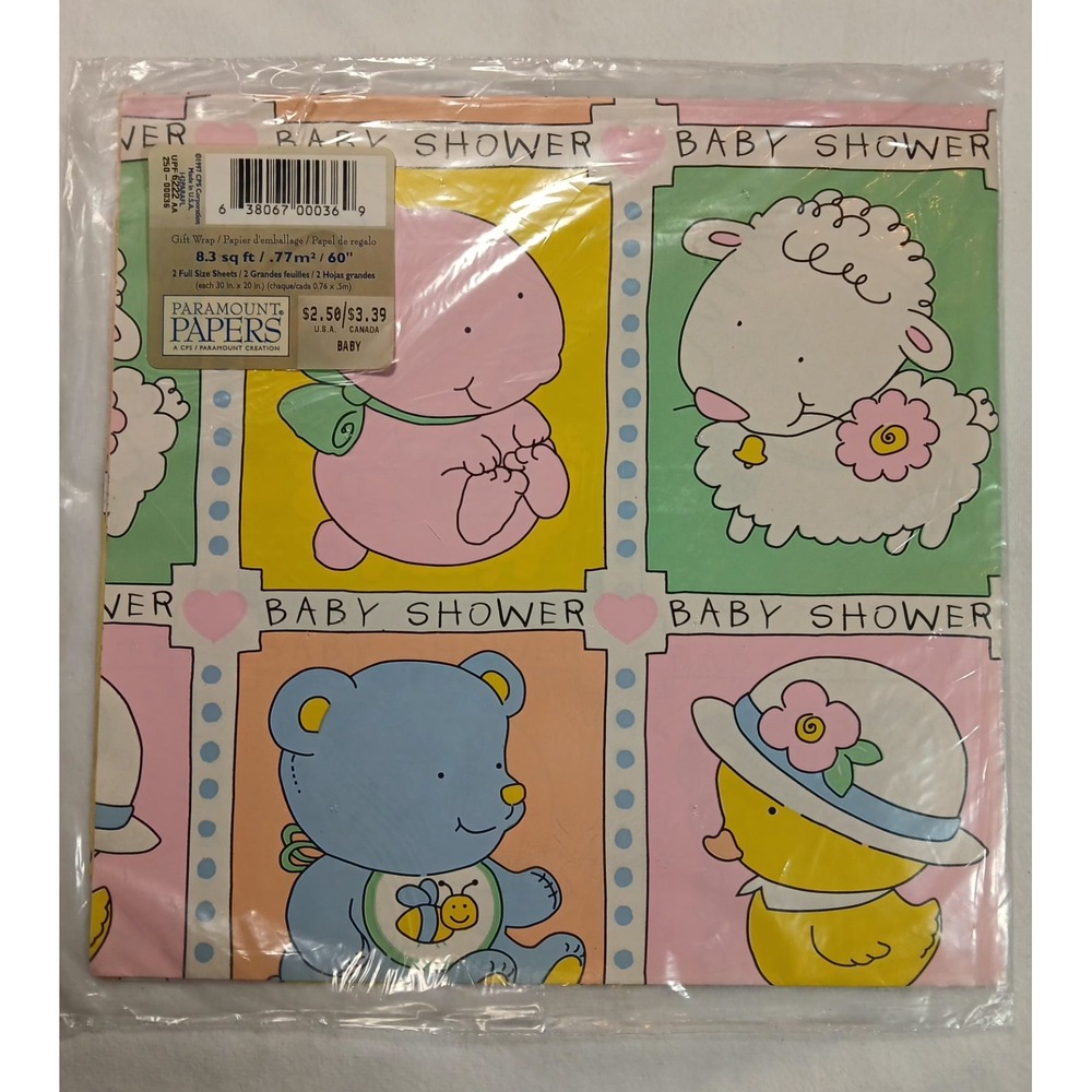 Vintage New Sealed Wrapping‎ Paper Gift Wrap Baby Shower NOS 2 Sheets